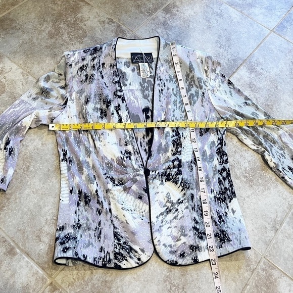 Alex Evenings Petite Vintage Satin Trim 3/4 Sleeve Stretch Blazer Jacket Multi - Picture 4 of 10